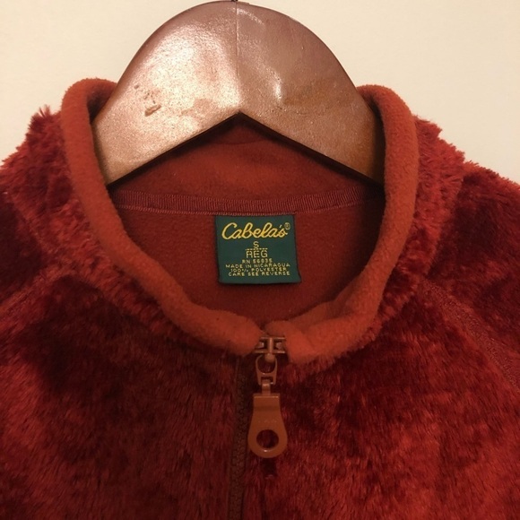 Women’s Cabela’s Red Fluffy Fleece 1/4‎ Zip Polartec Jacket. Size Small. WARM - Picture 9 of 11